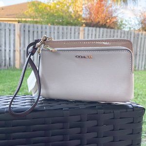 Coach Saffiano Leather, Double Zip Wristlet